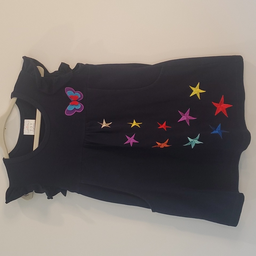 3T Blue Flutter Sleeve Dress with Stars and butterfly